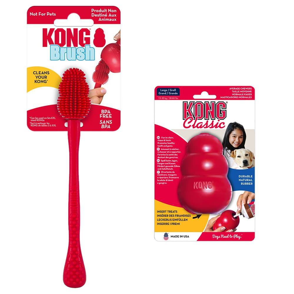 Πακέτο Προσφοράς: KONG Classic + KONG Βούρτσα Καθαρισμού - KONG Classic L (10 cm) + Βούρτσα