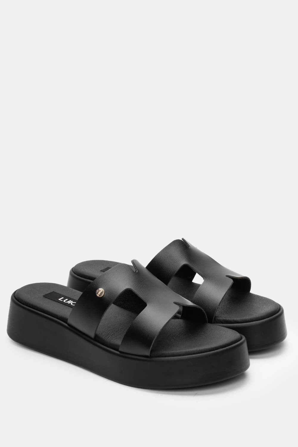 LUIGI DESIGN - Σανδάλια Flatform με Ανοίγματα στο Πλάι - Μαύρο