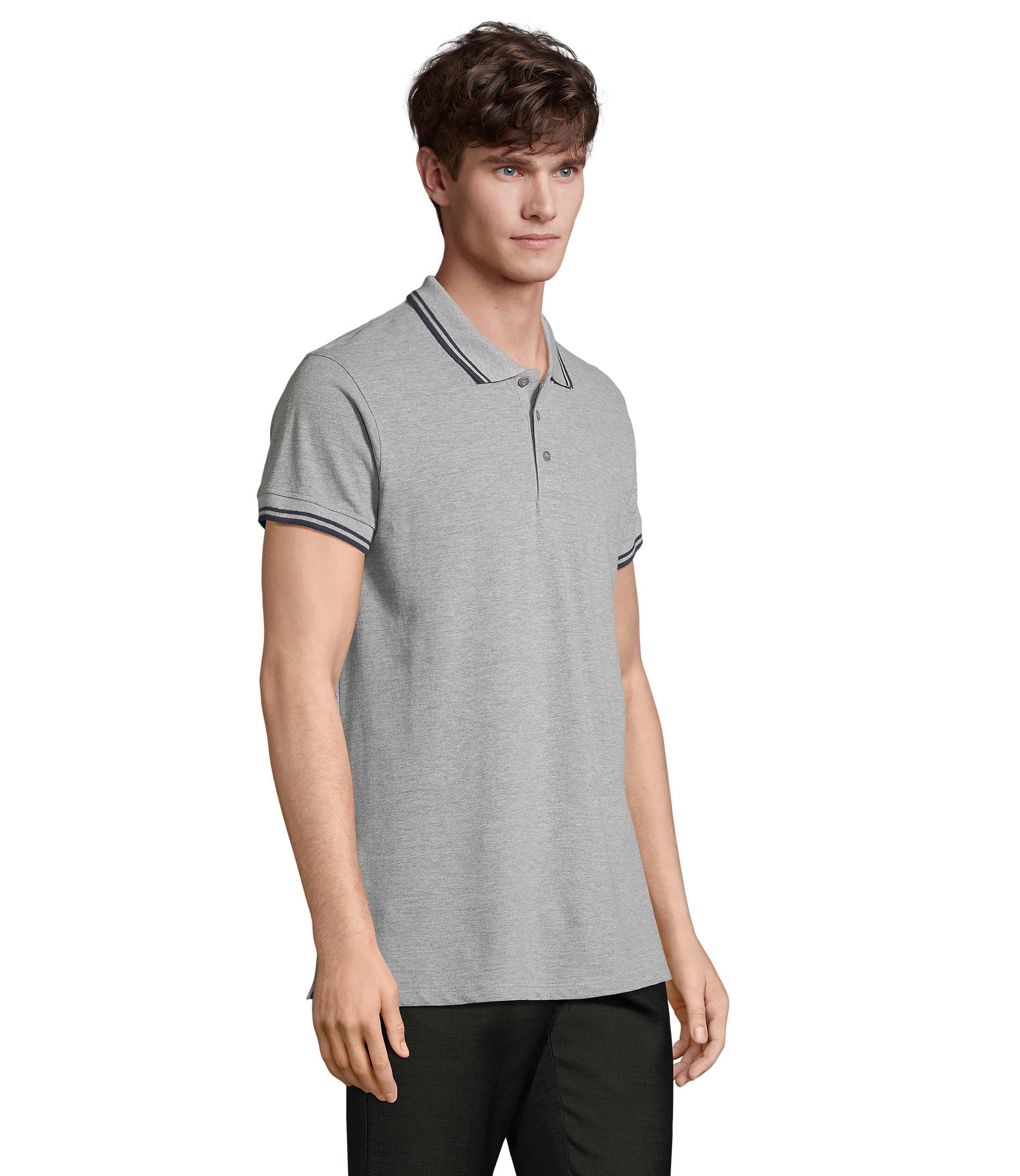 Ανδρικό Polo Cotton Πικέ 00577 SOL'S Pasadena Grey Melange/Navy