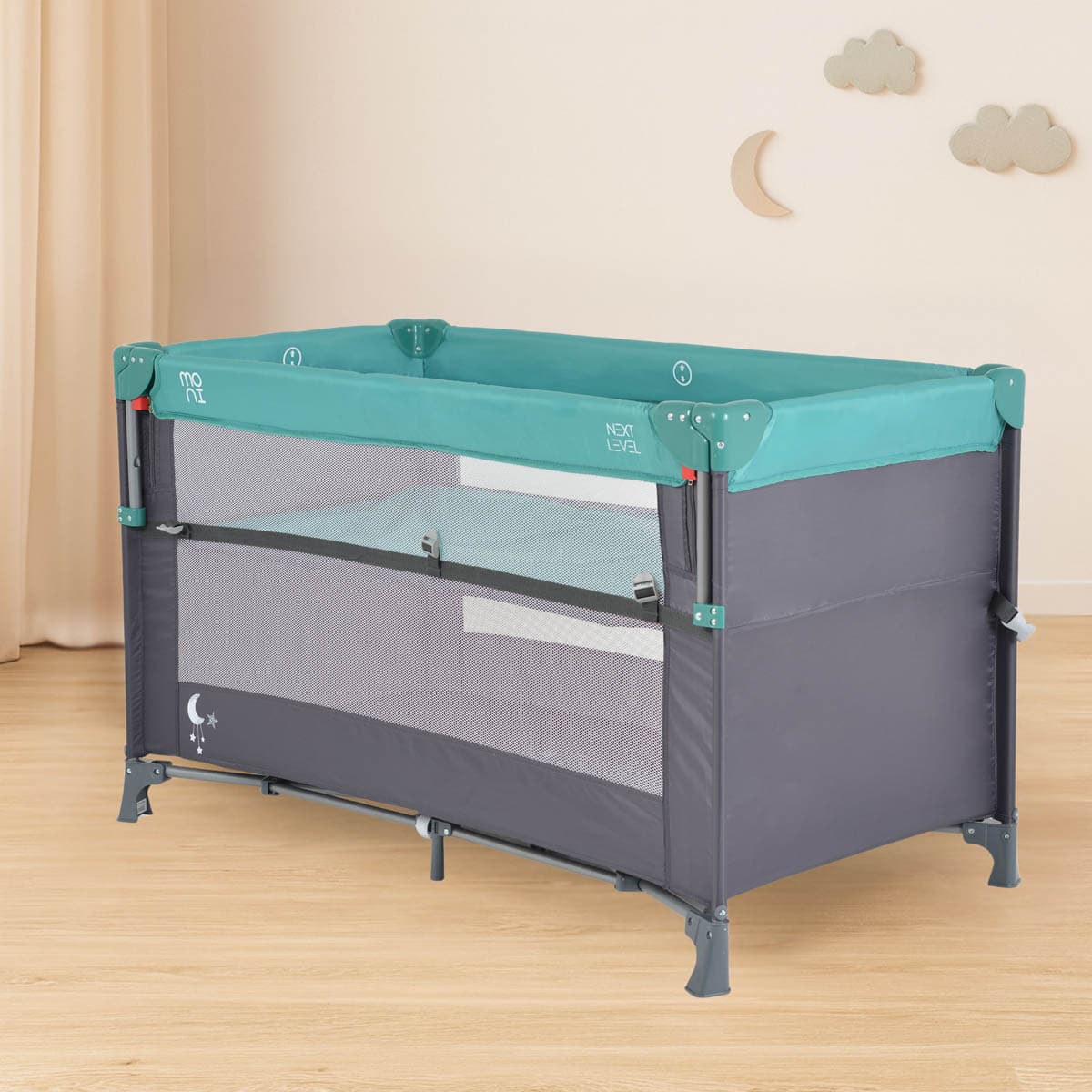 Παρκοκρέβατο 2 Θέσεων (0+ Μηνών/Έως 14kg) Moni Next level Turquoise