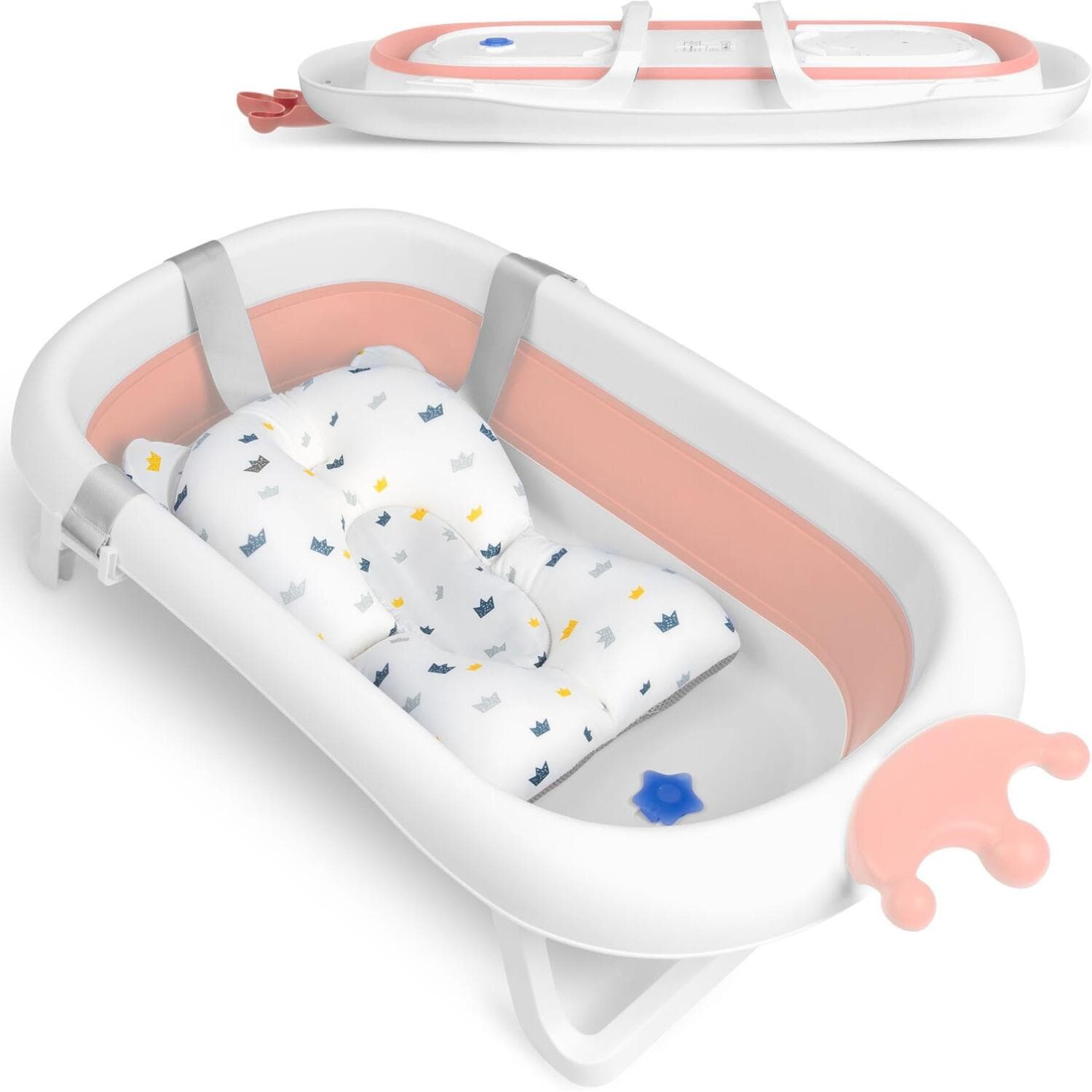Βρεφική Μπανιέρα Ταξιδιού Ricokids RK-280 Πτυσσόμενη με Μαξιλάρι για Μωρά - White / Pink