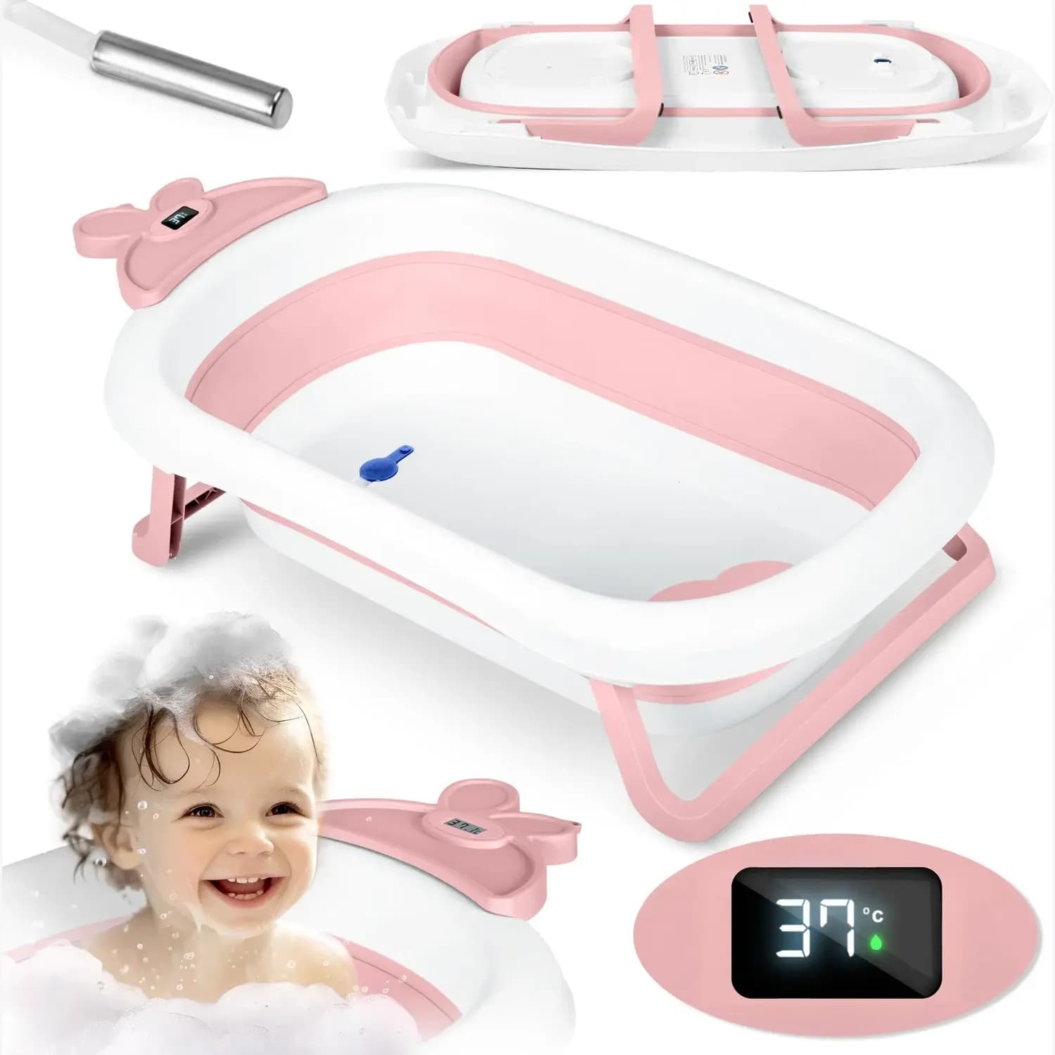 Βρεφική Μπανιέρα Ταξιδιού Ricokids RK-282 Πτυσσόμενη με Ενσωματωμένο Θερμόμετρο - White /