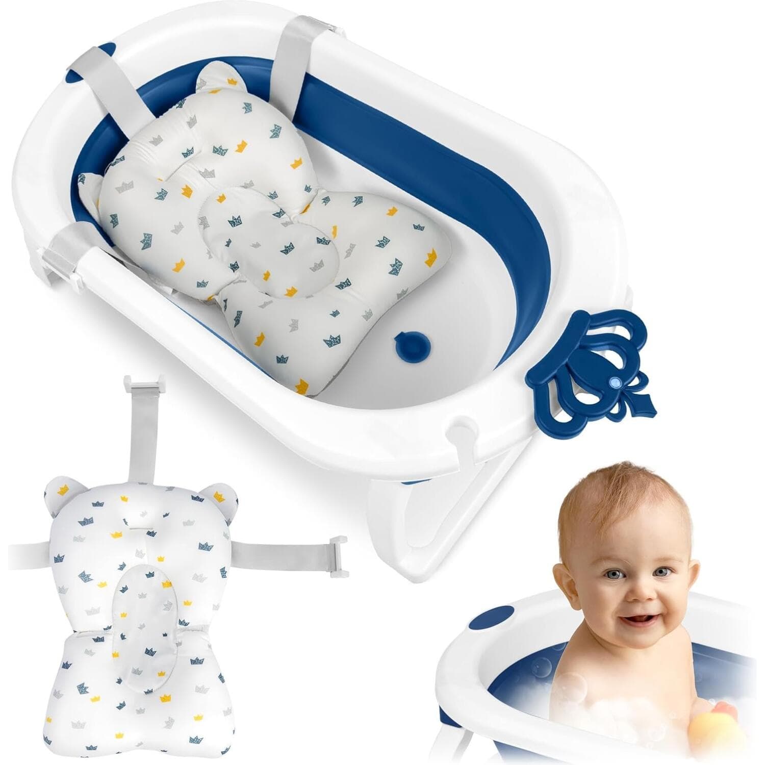 Βρεφική Μπανιέρα Ταξιδιού Ricokids RK-286 Πτυσσόμενη με Μαξιλάρι για Μωρά - White / Blue